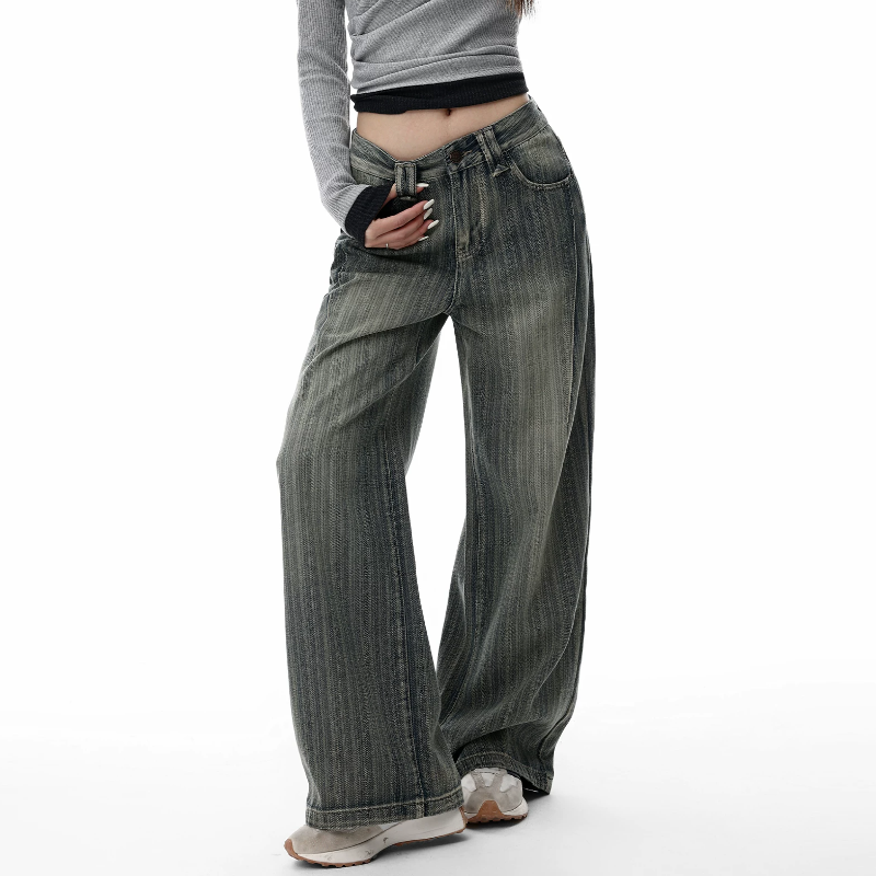 Striped pocket button low rise straight leg | Baggy Low Rise Jeans  | Festival Outfits Women