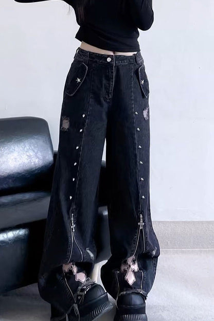 Punk High Waist Straight Leg Jeans Pants
