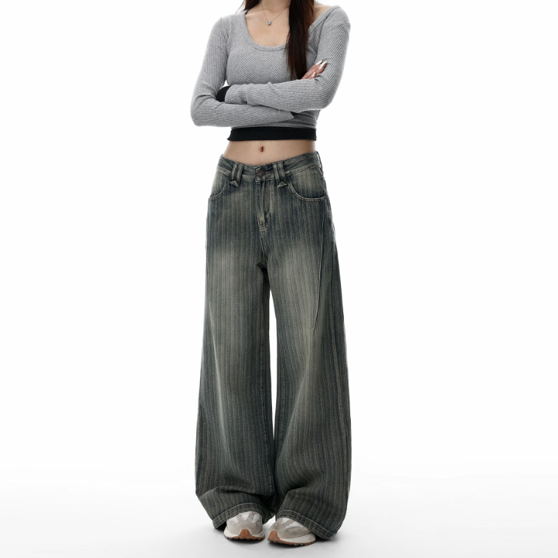Striped pocket button low rise straight leg | Baggy Low Rise Jeans  | Festival Outfits Women