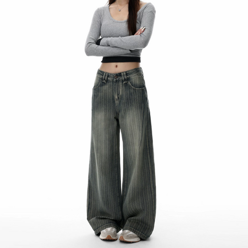 Striped pocket button low rise straight leg | Baggy Low Rise Jeans  | Festival Outfits Women