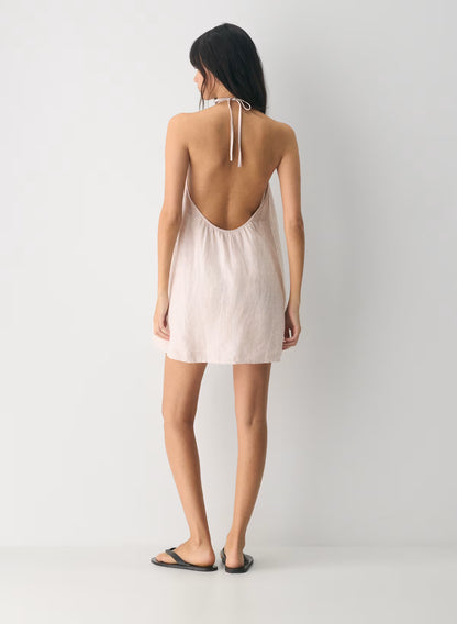 Striped linen micro halter dress