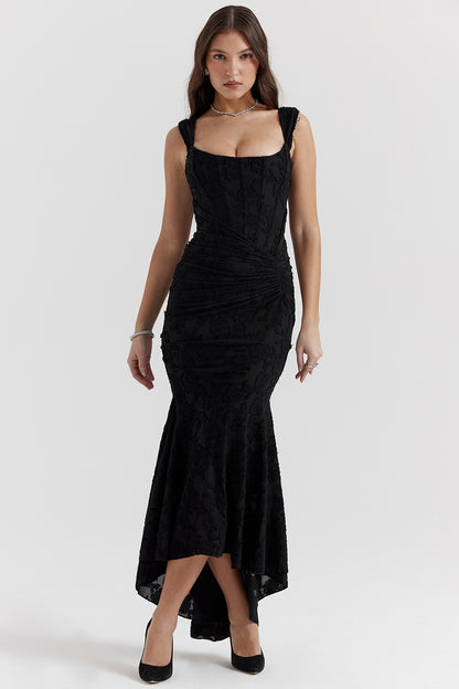 rose black floral maxi dress
