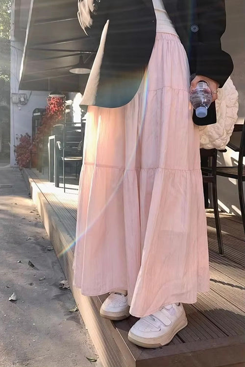 Loose A-Line Sweet Ruched Long Skirts