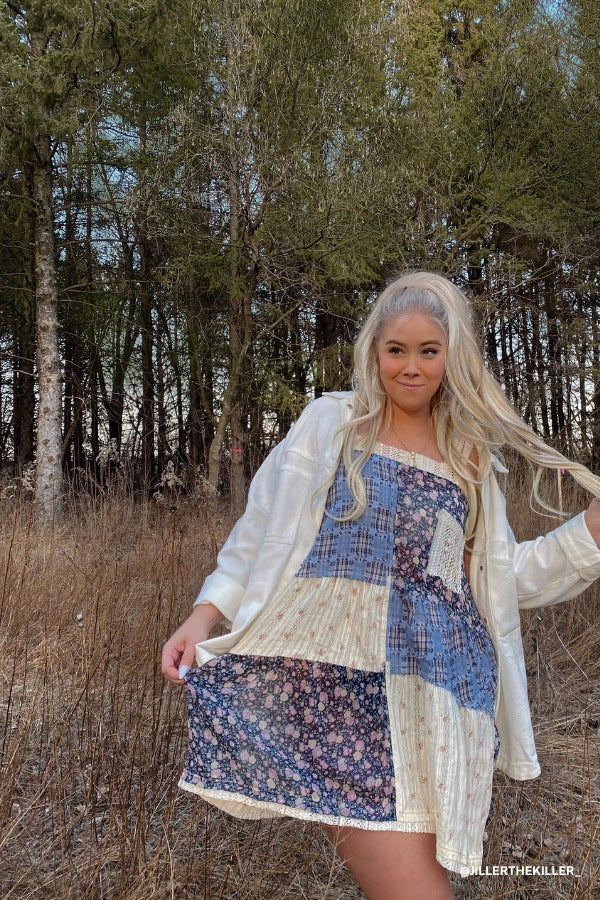 Golden Fields Patchwork Dress - Blue - Pre Order