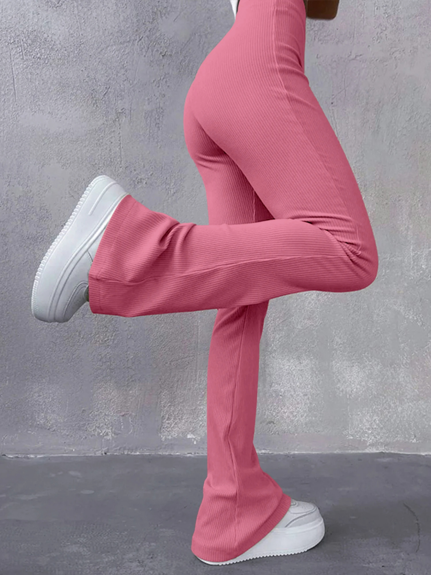 Women's Stretchy High Waisted Ribbed Flared Pants | Great for All Seasons