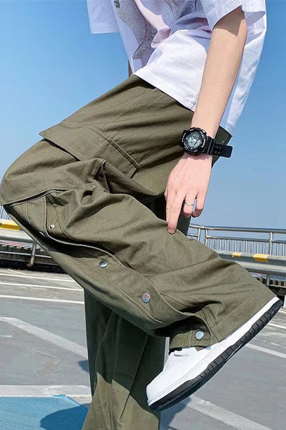 Loose Cargo Pockets Straight Casual Men Pants