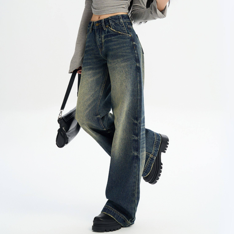 Gradient pocket button low rise straight leg | Baggy Low Rise Jeans  | Festival Outfits Women