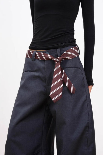 Casual Belt Detail Curved Wide Leg Pants