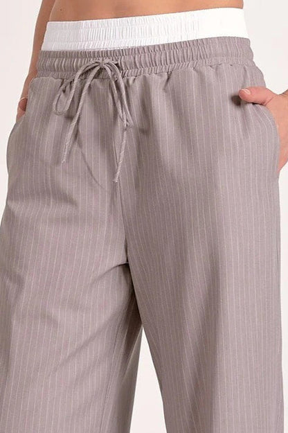 Stripe Patchwork Drawstring Waist Straight Pants