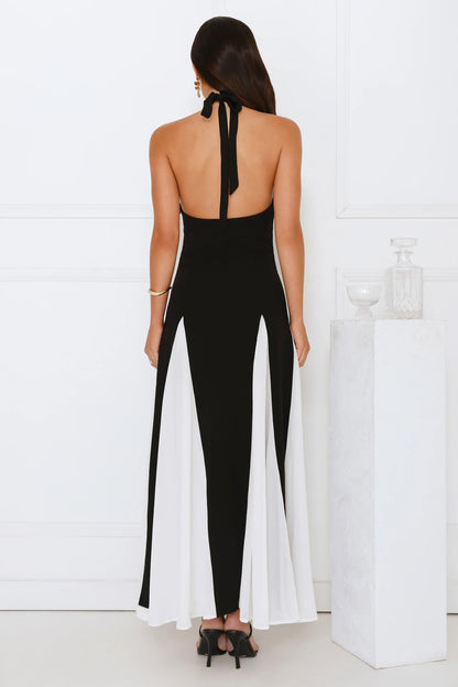 Starry Soirée Halter Maxi Dress Black