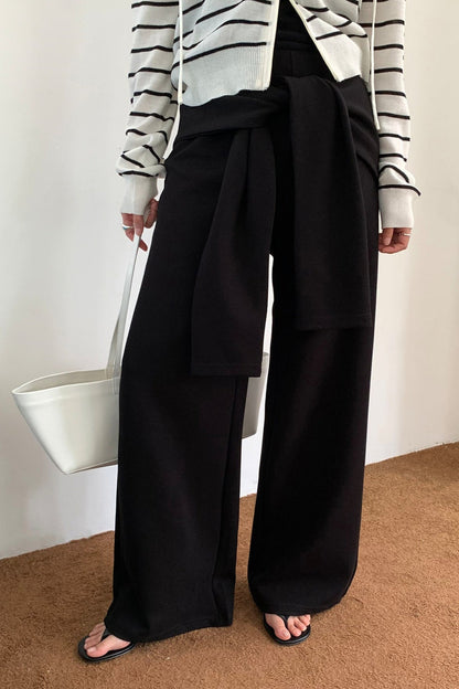 Casual Tie Patchwork Relaxed Straight Pants
