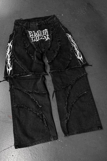 Fur Trim Patchwork Loose Denim Pants