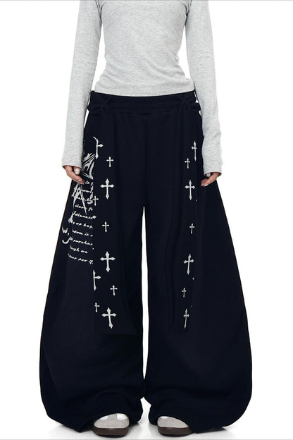 Punk Gradient Cross Fleece Wide Pants