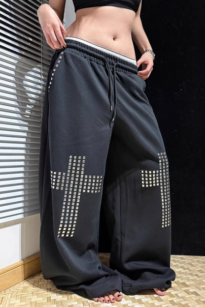 Gothic Rhinestone Drawstring Pants