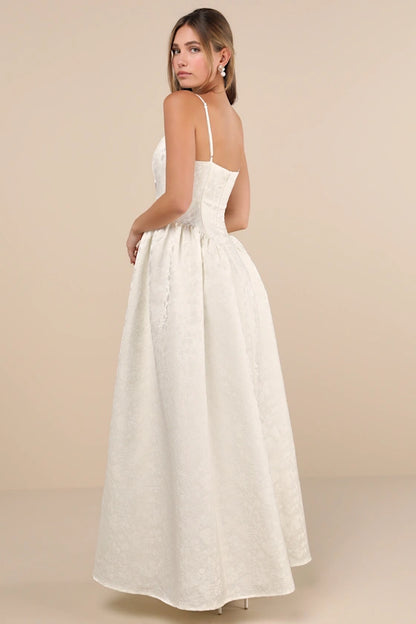 Gorgeous Extravagance Ivory Floral Jacquard Maxi Dress
