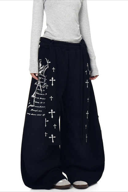 Punk Gradient Cross Fleece Wide Pants
