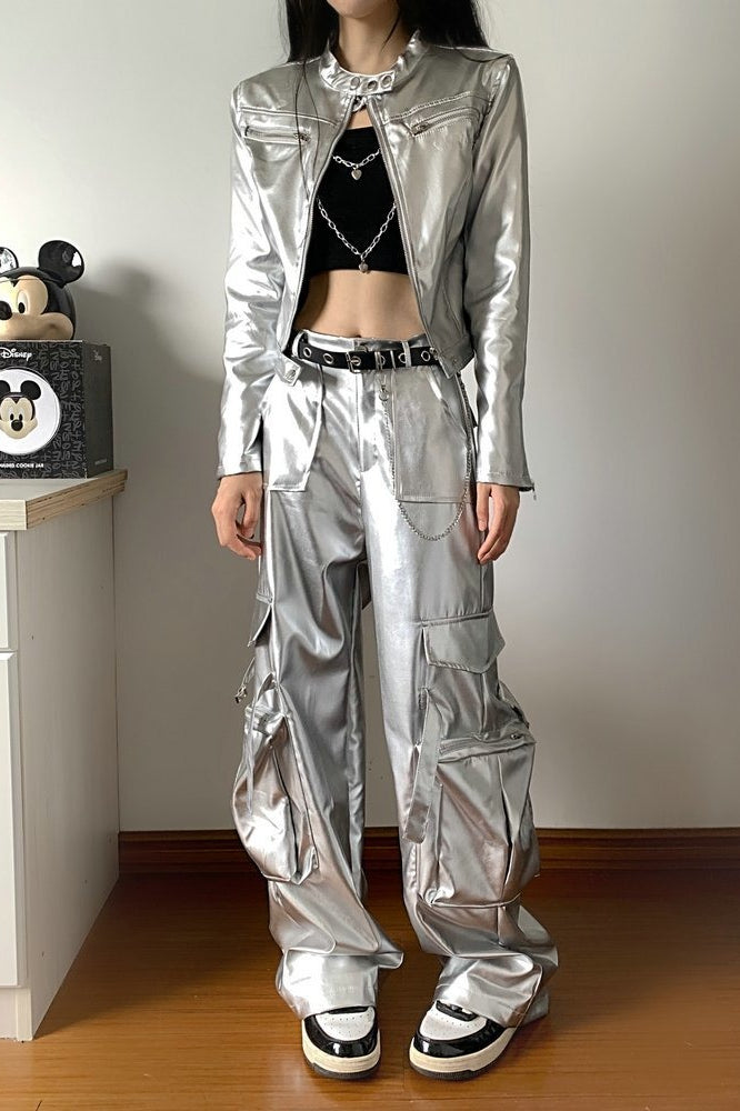 High Waist Cyber Print Wide Leg Pants