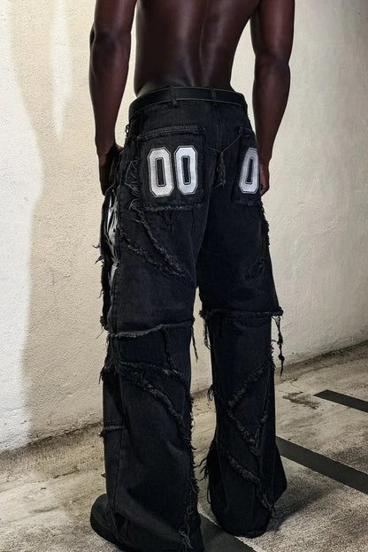 Fur Trim Patchwork Loose Denim Pants