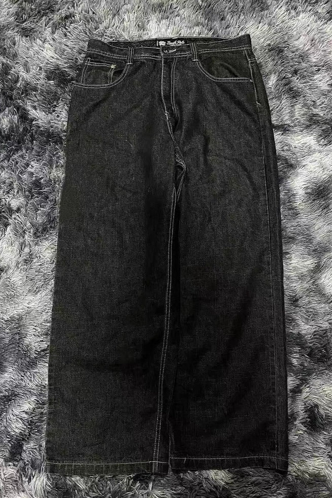 Black Gray Graphic Print Wide Leg Pants
