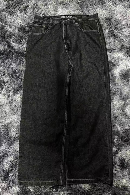 Black Gray Graphic Print Wide Leg Pants