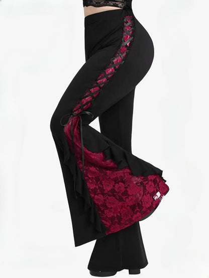 Lace Panel Flare Pants