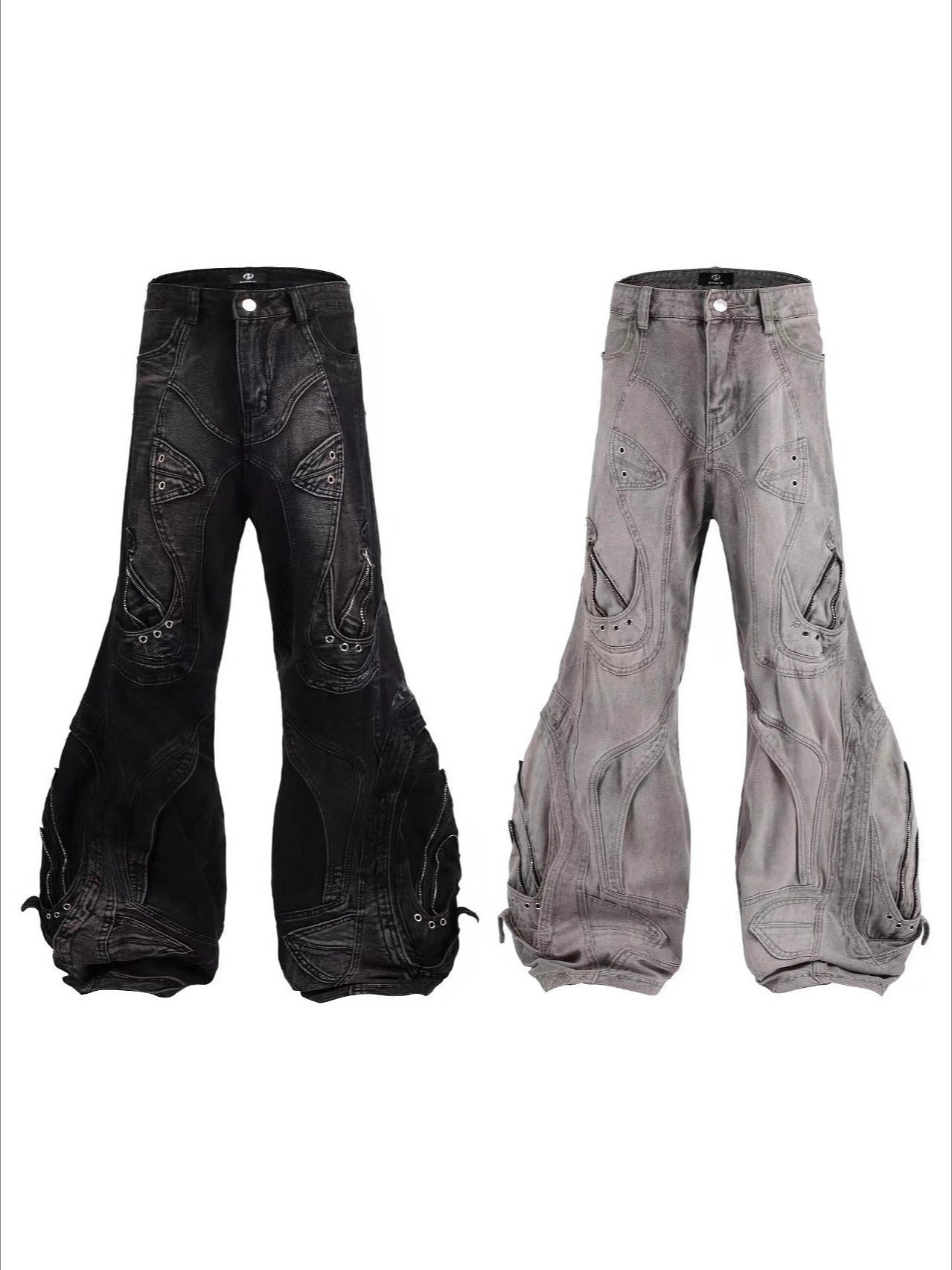 Cyber Punk Irregular Patchwork Curved Pants