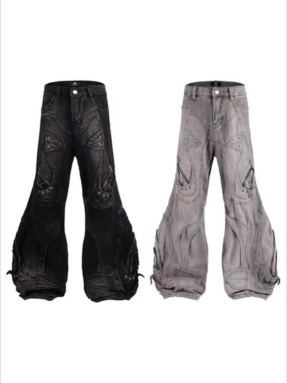 Cyber Punk Irregular Patchwork Curved Pants
