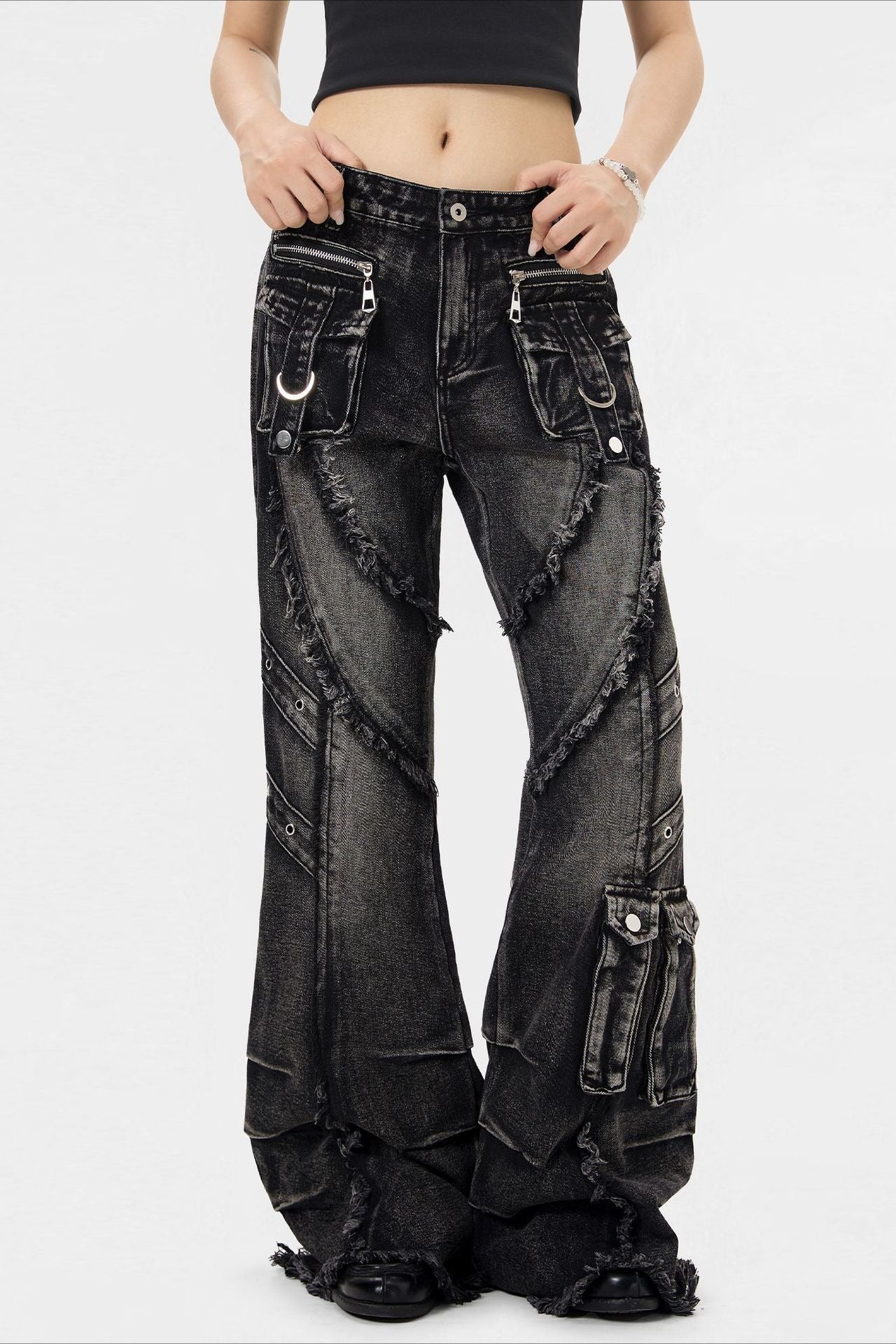 Edgy Design Flared Jeans Pants