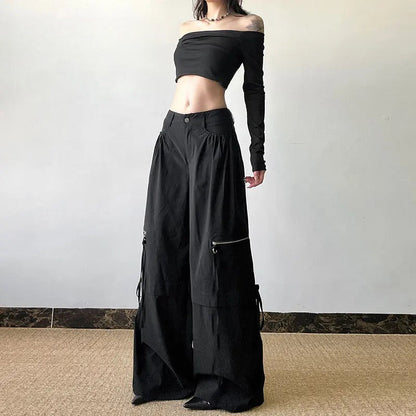 Black Cargo Zipper Pants