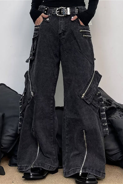 Street Multi-Pocket Loose Women's Denim Pants