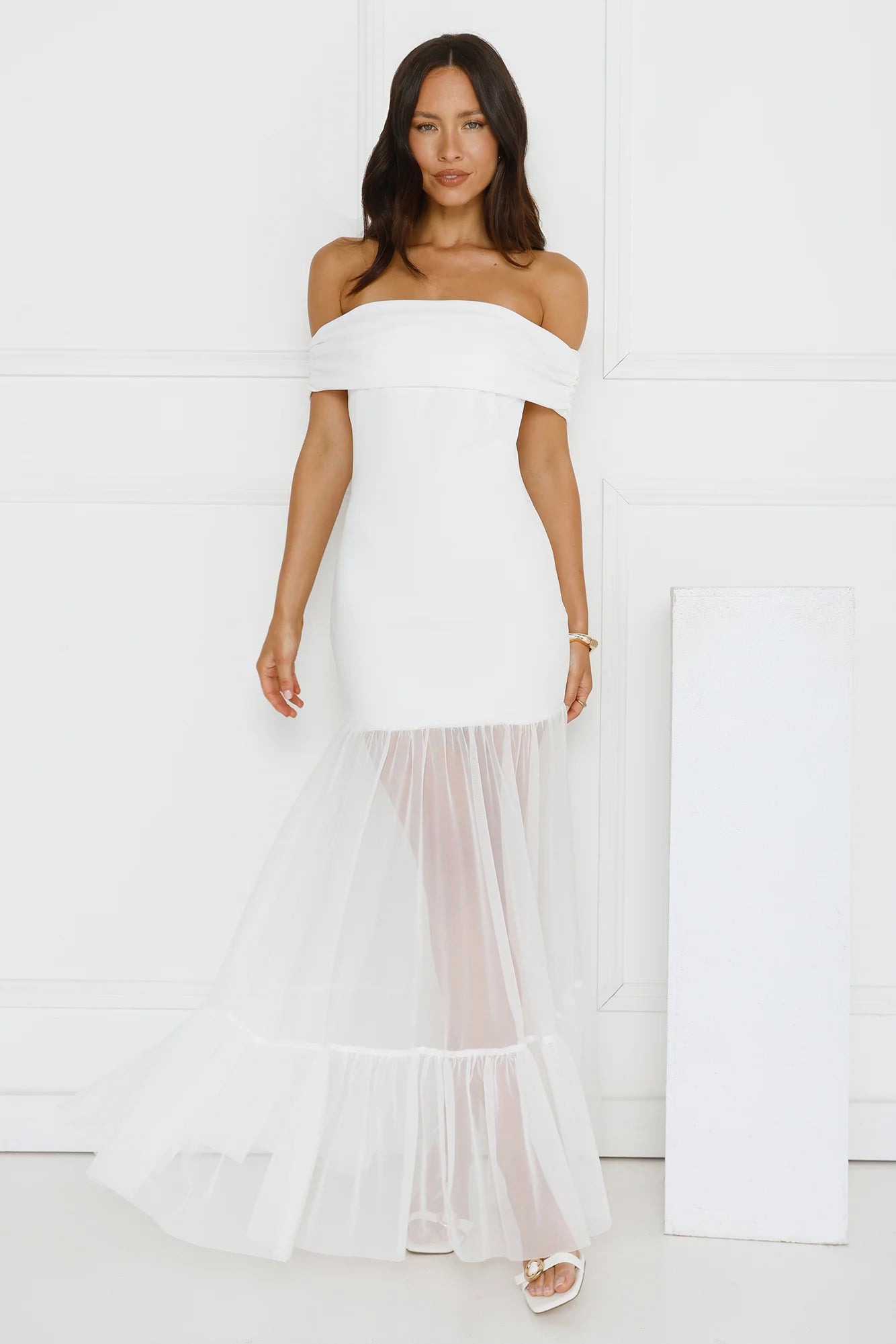 Moonbeam Reverie Off Shoulder Maxi Dress White