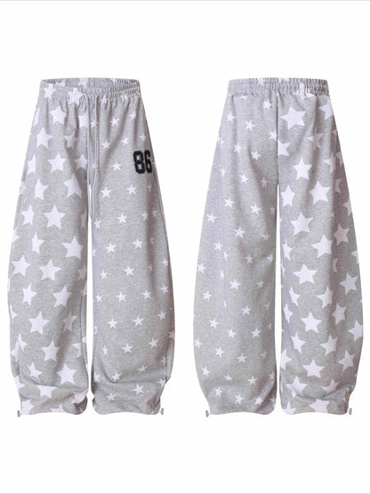 Star Print High Waist Wide-Leg Pants