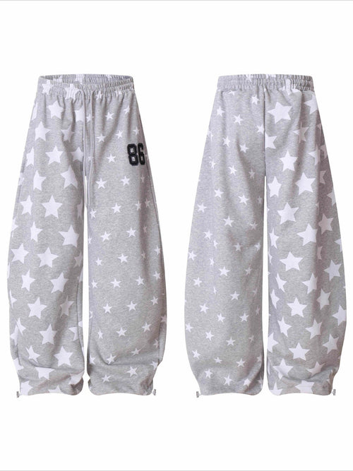 Star Print High Waist Wide-Leg Pants