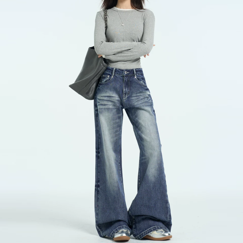 Button Gradient zip-up low rise jeans | Baggy Low Rise Jeans  | Festival Outfits Women