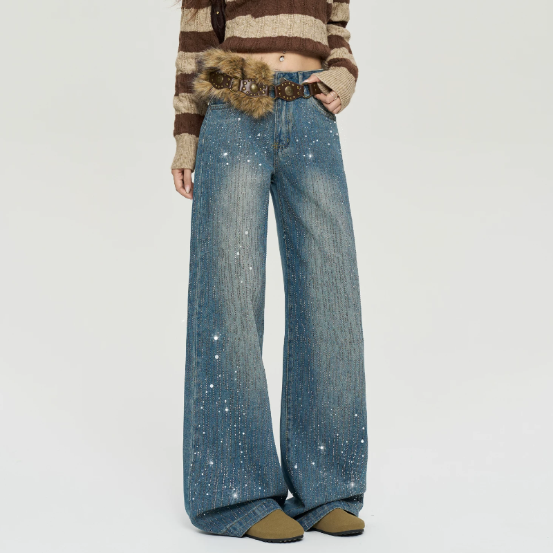 Beaded button pocket low rise straight leg | Baggy Low Rise Jeans  | Festival Outfits Women