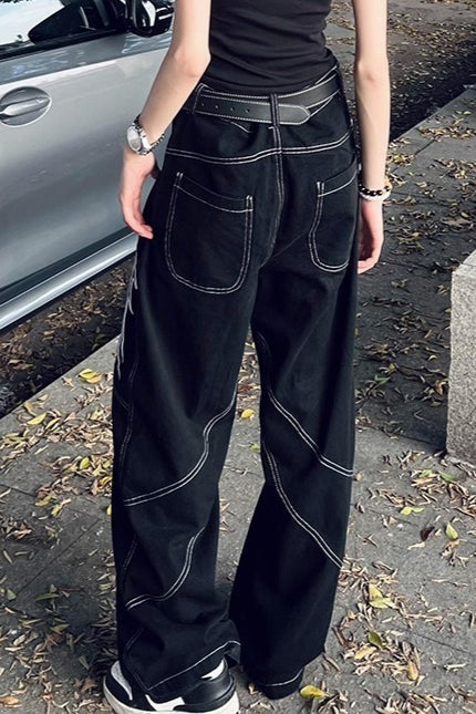 Y2K Stitch Embroidery Wide Leg Jeans Pants