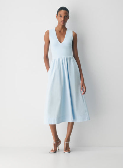 Cotton poplin midi dress with Contour bodice