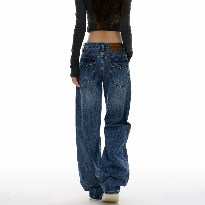 Button zip-up pocket low rise straight leg | Baggy Low Rise Jeans  | Festival Outfits Women