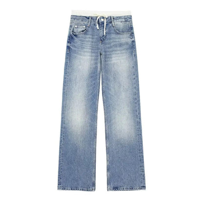 Women's Vintage Casual Mid Waist Baggy Jeans with Drawstring | Great for All Seasons
