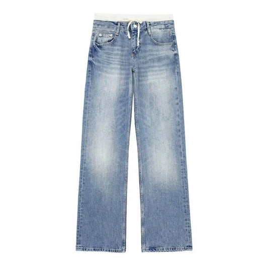 Women's Vintage Casual Mid Waist Baggy Jeans with Drawstring | Great for All Seasons