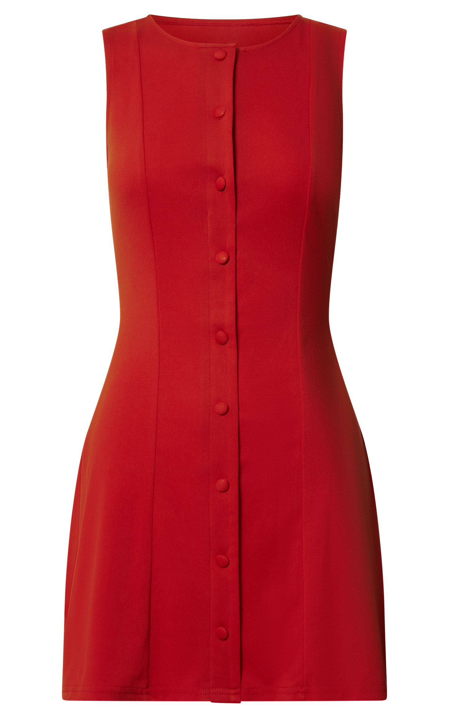 Trixie Mini Dress - High Neck Button up A Line Dress in Red