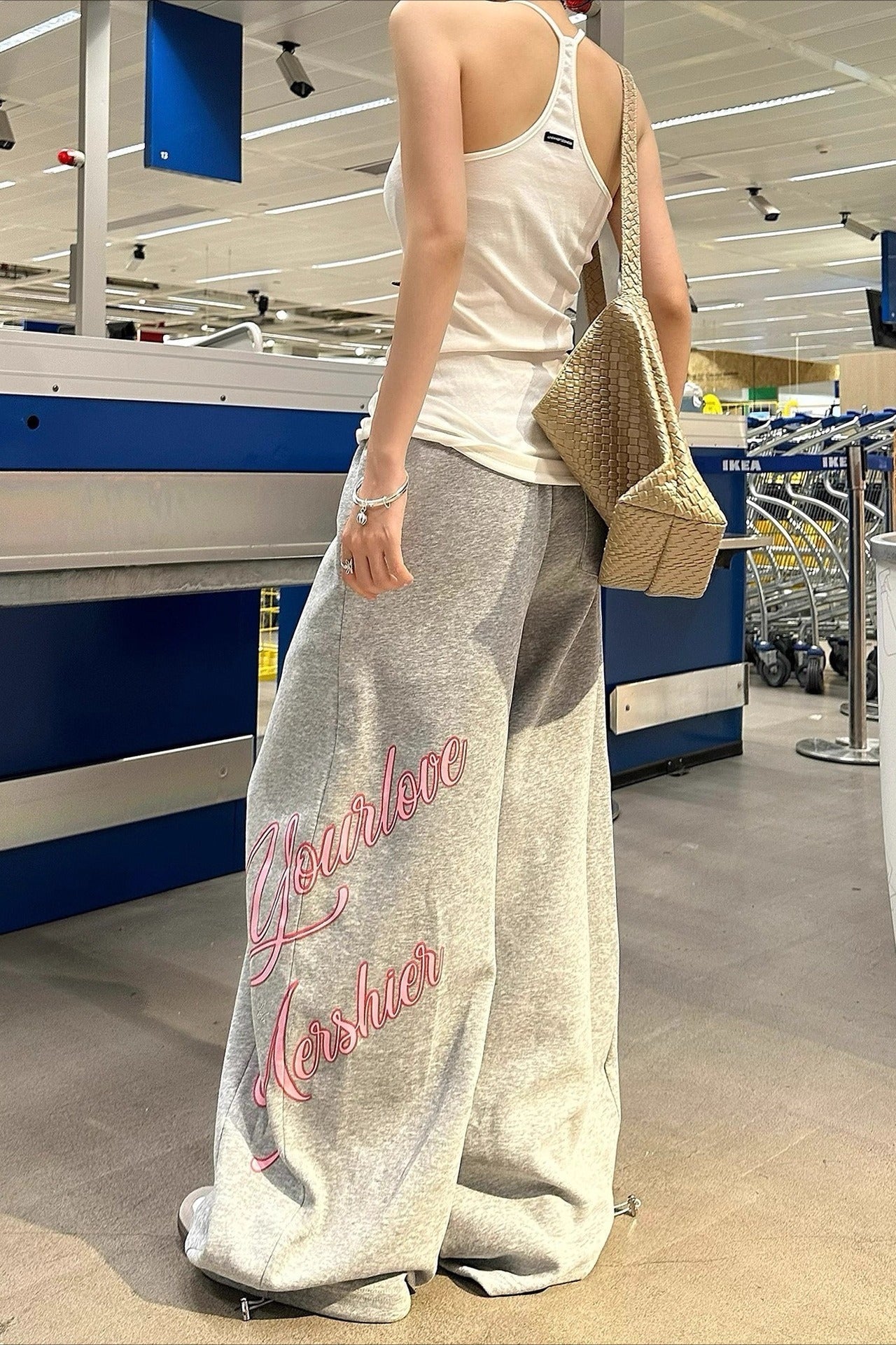 Rhinestone Letter Jazz Dance Wide Leg Pants