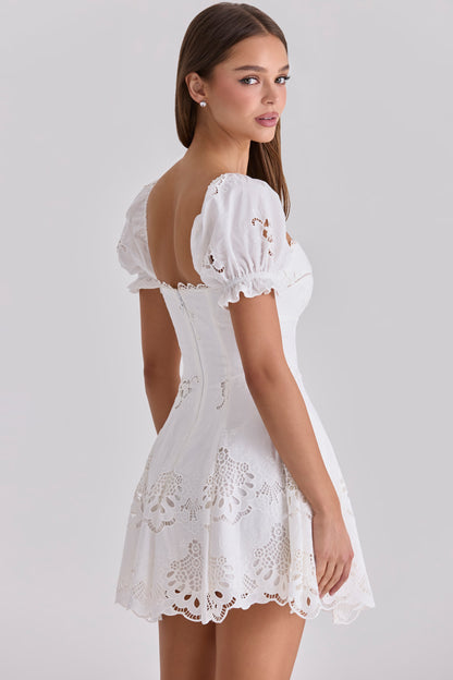 white custom lace + cotton broderie anglaise mini dress