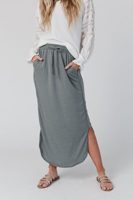 The Nest So Comfy Drawstring Maxi Skirt - Light Olive - Pre Order
