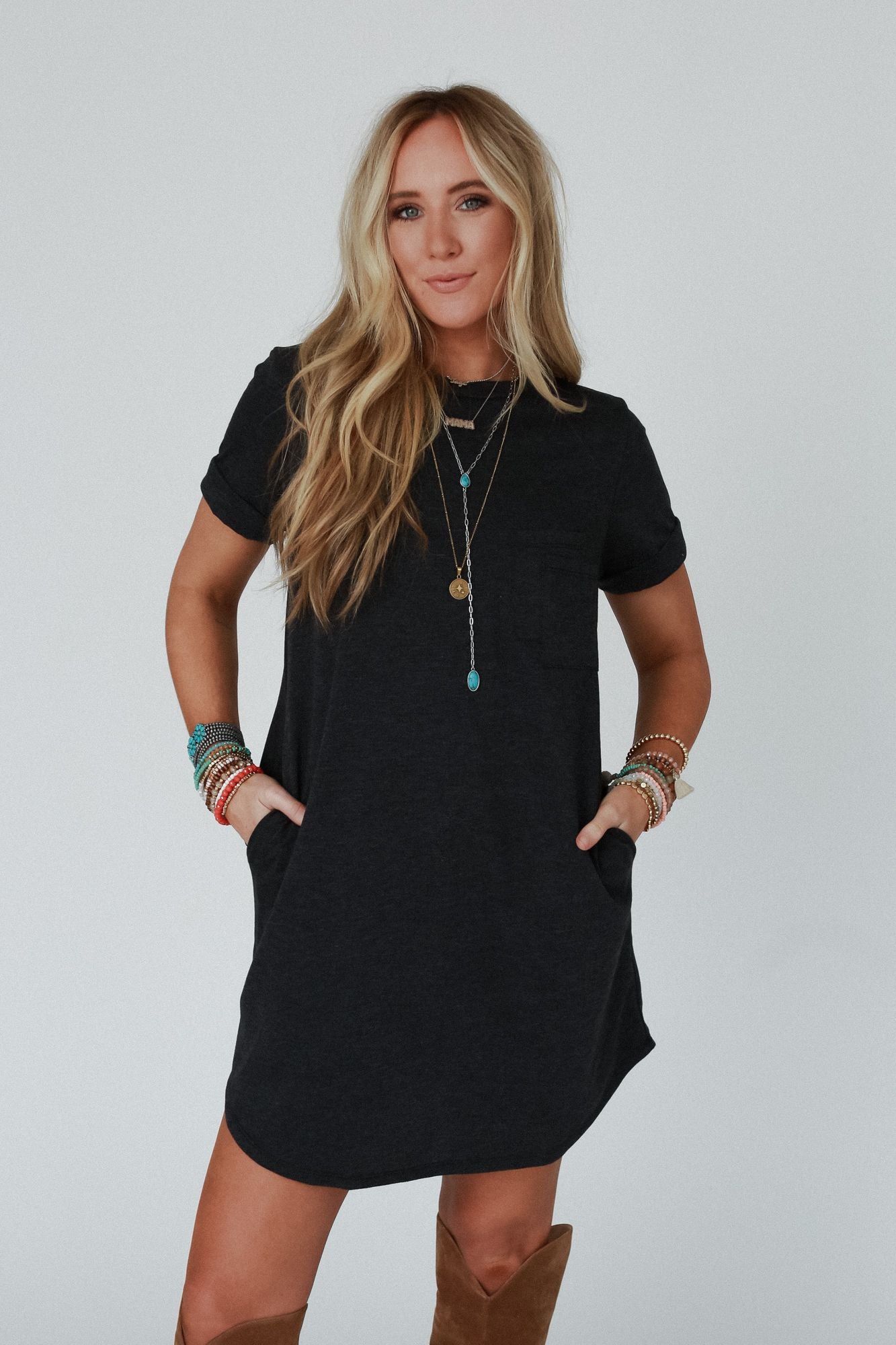 The Nest On The Daily Pocket Tee Dress - Charcoal 2Tone - Pre Order