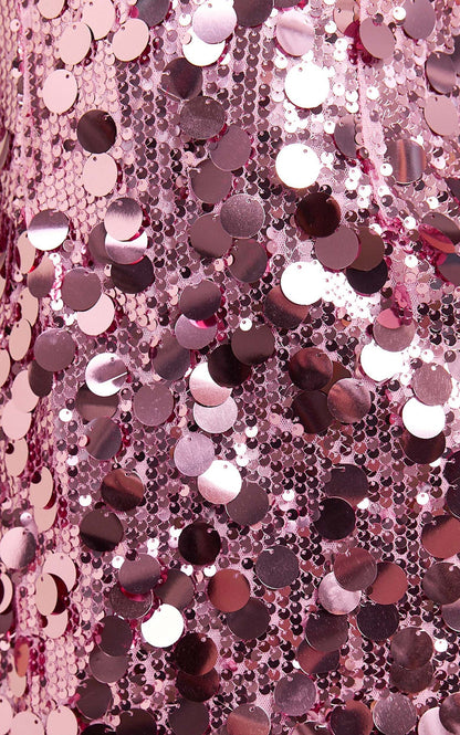 Cleo Mini Dress - Circle Sequin Mini Dress in Pink