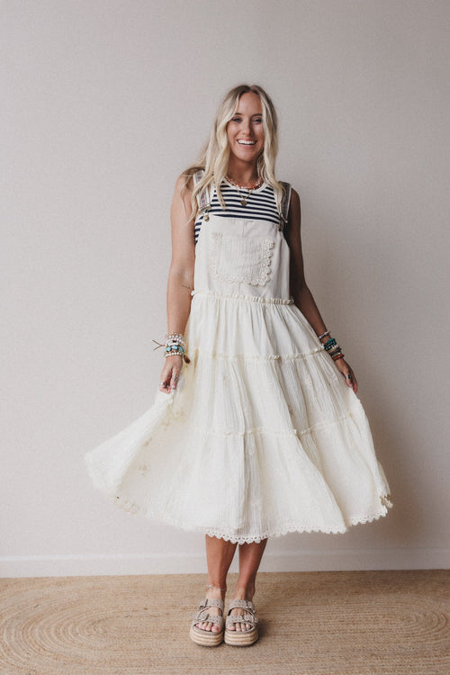 Harvest Haze Overalls Dress - Cream - Pre Order