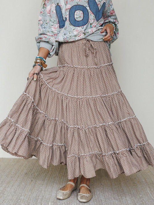Polka Dot Darling Maxi Skirt - Mocha - Pre Order