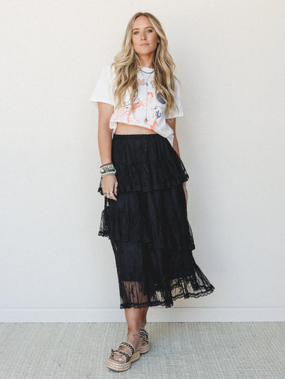 Elowen Ruffle Maxi Skirt - Black