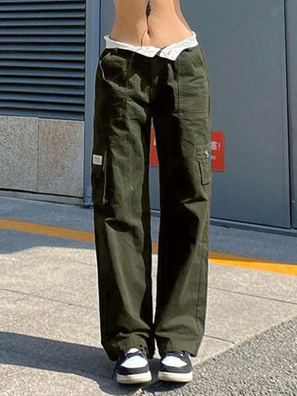 Fold Over Waist Y2K Straight Leg Pants